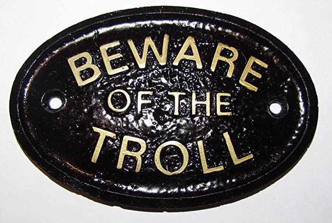 HomeWorks Beware of the Troll (Cave Dweller) Garden Wall Or Fence Plaque/Sign (Black & Gold)