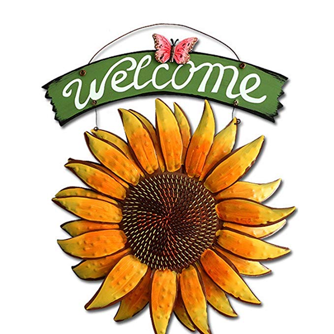 Vintage Hanging Butterfly Sunflower Welcome Sign Wall Sunflower Home Door Decor