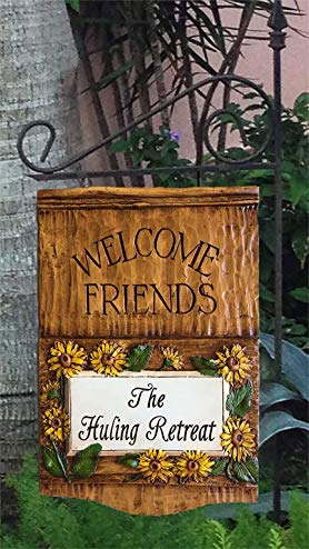 Piazza Pisano Sunflower Welcome Friends Personalized Hanging Yard Sign with Stake