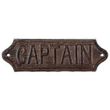 Aunt Chris' Products - Heavy Cast Iron - Captain Plaque (Sign) - Coastal Décor Look - With Two Holes Hanging - Rustic Brown Primitive Design With Raised Letters - Nautical - Use Indoor Or Outdoor