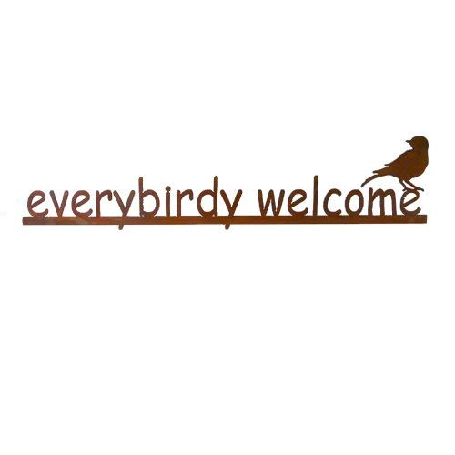 Modern Artisans Everybirdy Welcome - Rust Metal Garden Wall Art Sign, American Made