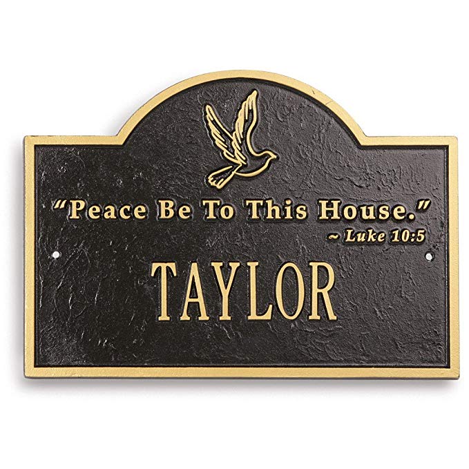 Whitehall Personalized Peace Be To This House Custome Indoor/Outdoor Dove Wall Plaque Sign